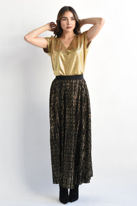 Fashion Styled Falda plisada Negro con Dorado