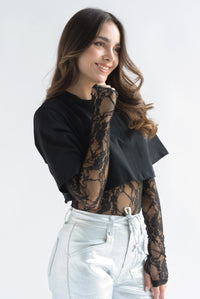 Fashion Styled Set Body encaje y T-Shirt crop Negro
