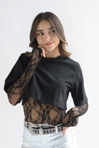 Fashion Styled Set Body encaje y T-Shirt crop Negro