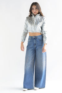 Fashion Styled Jeans súper wide lluvia brillos