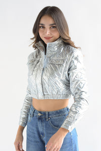Fashion Styled Chamarra crop capitoneada Plata