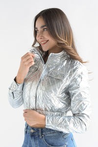 Fashion Styled Chamarra crop capitoneada Plata