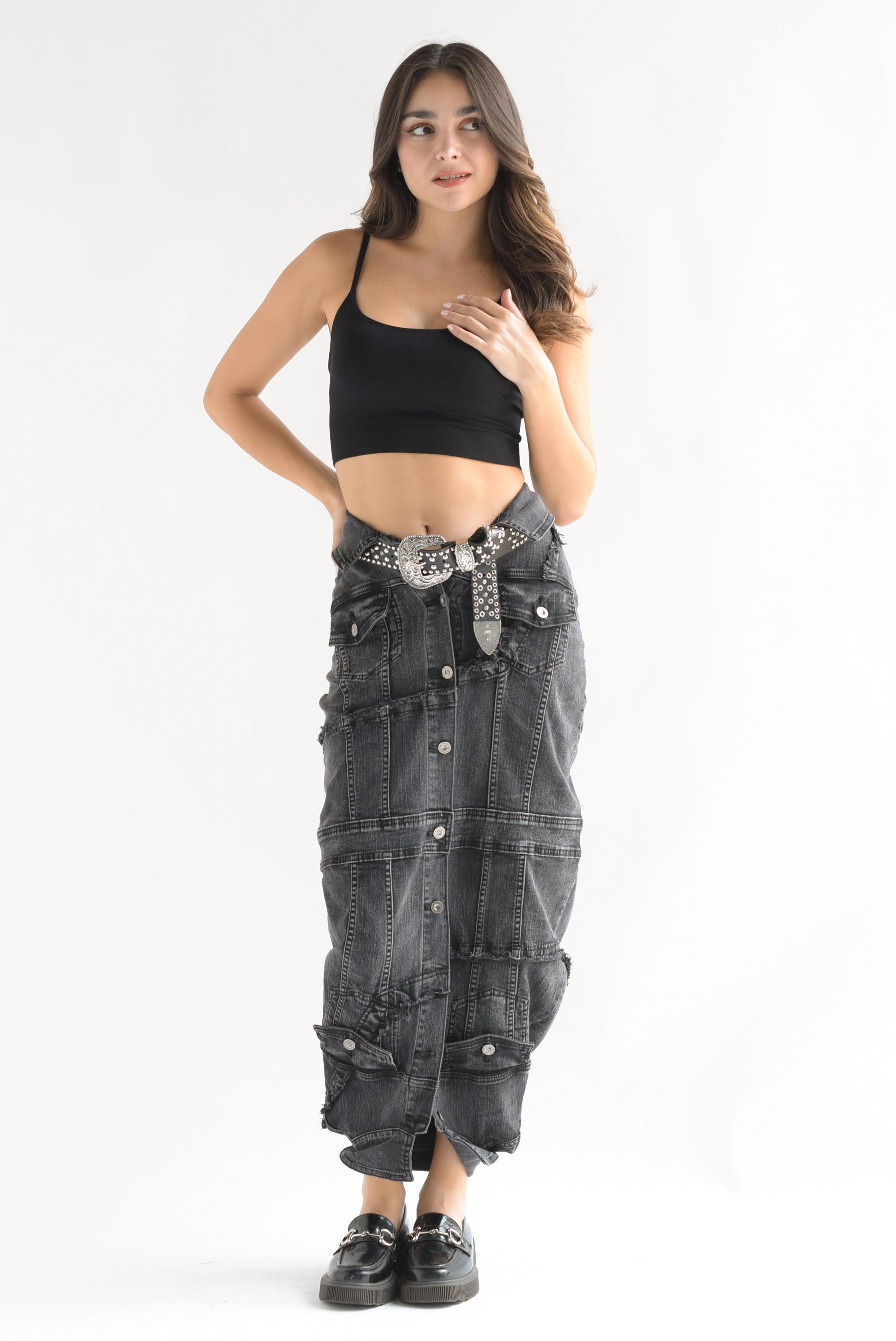 Falda simulación chamarras Denim Negro