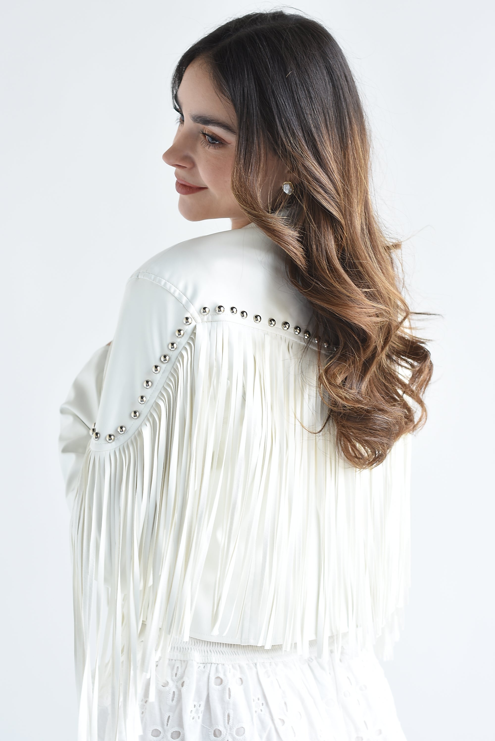 Chamarra flecos vinipiel Blanco