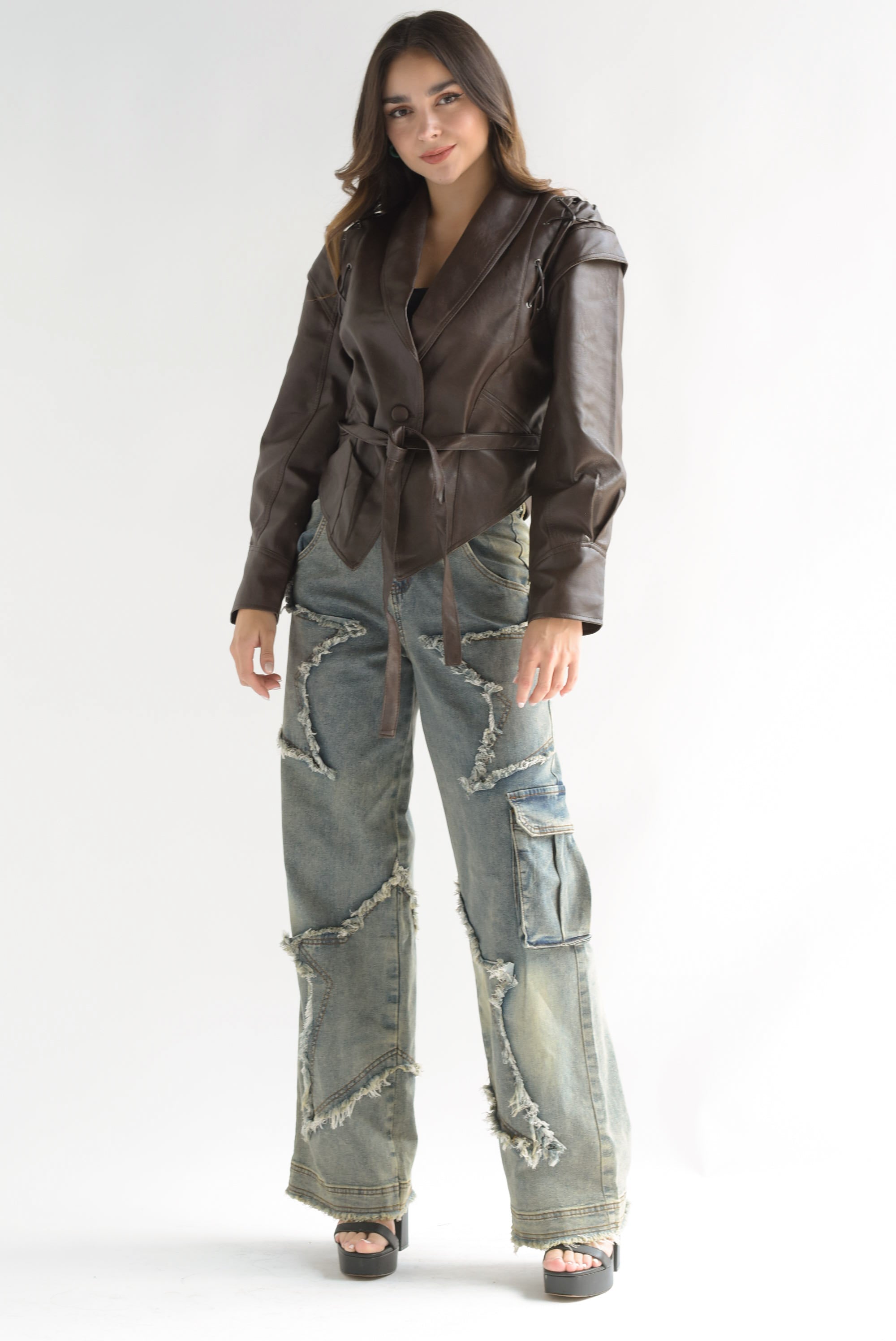 Jeans wide estrellas deshilachado