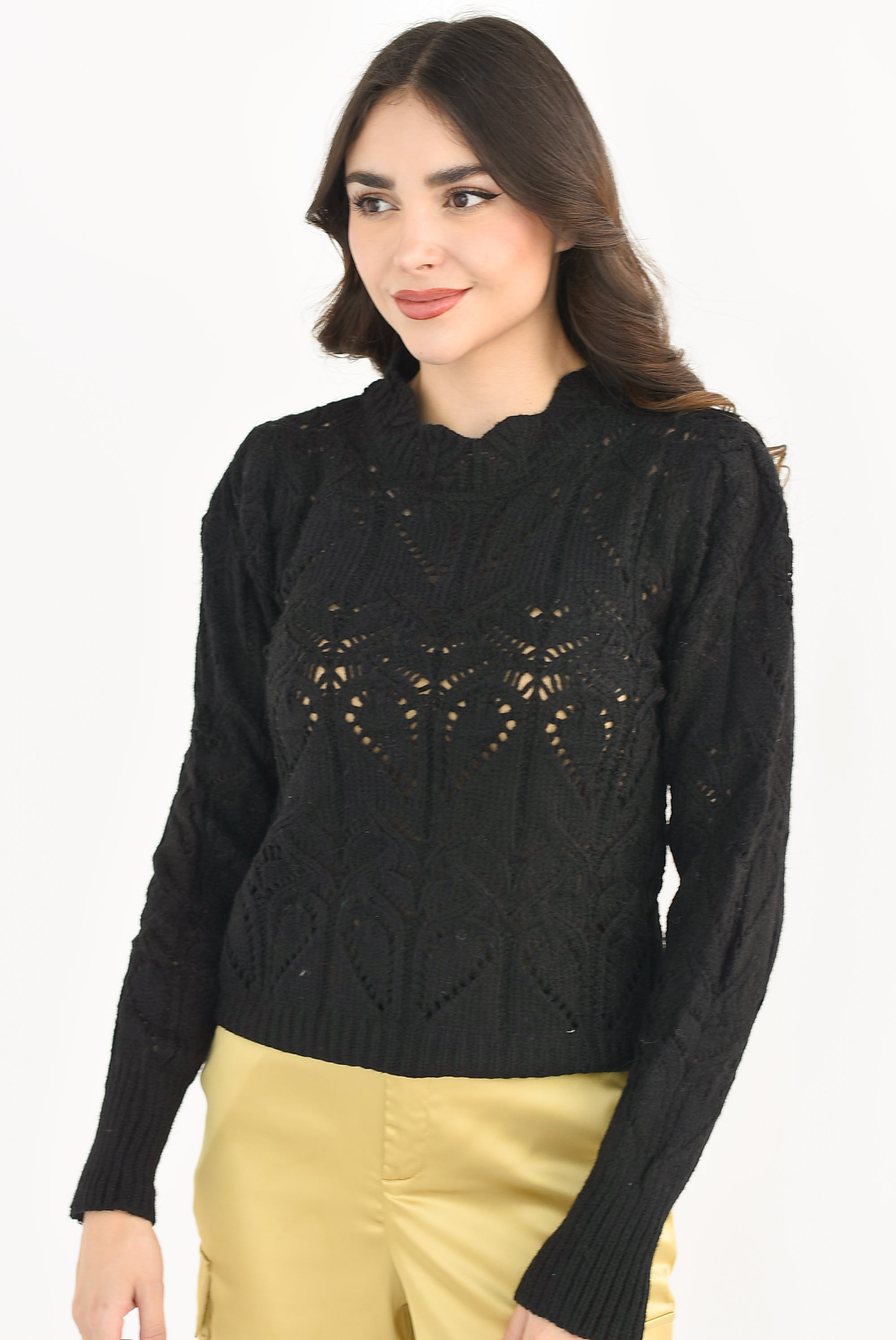 Sweater calado corazones Negro
