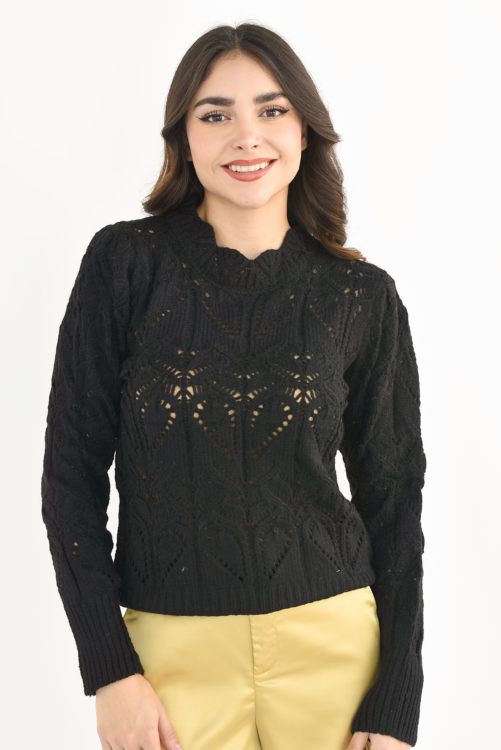 Sweater calado corazones Negro