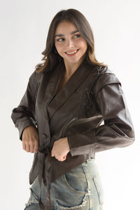 Fashion Styled Blazer vinipiel agujetas Espresso