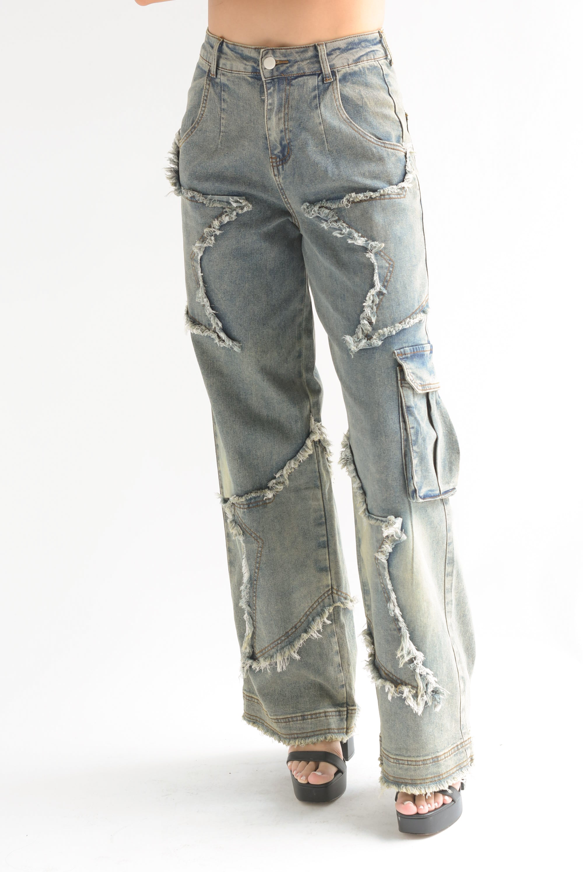 Jeans wide estrellas deshilachado