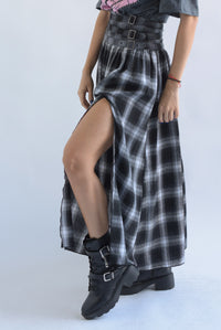 Fashion Styled Falda pretina cinturones cuadros Negro