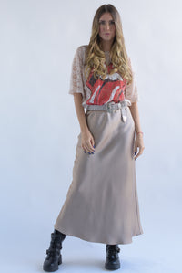 Fashion Styled Falda larga lencera Champagne