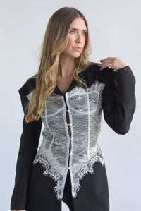 Fashion Styled Blazer largo corset encaje Negro