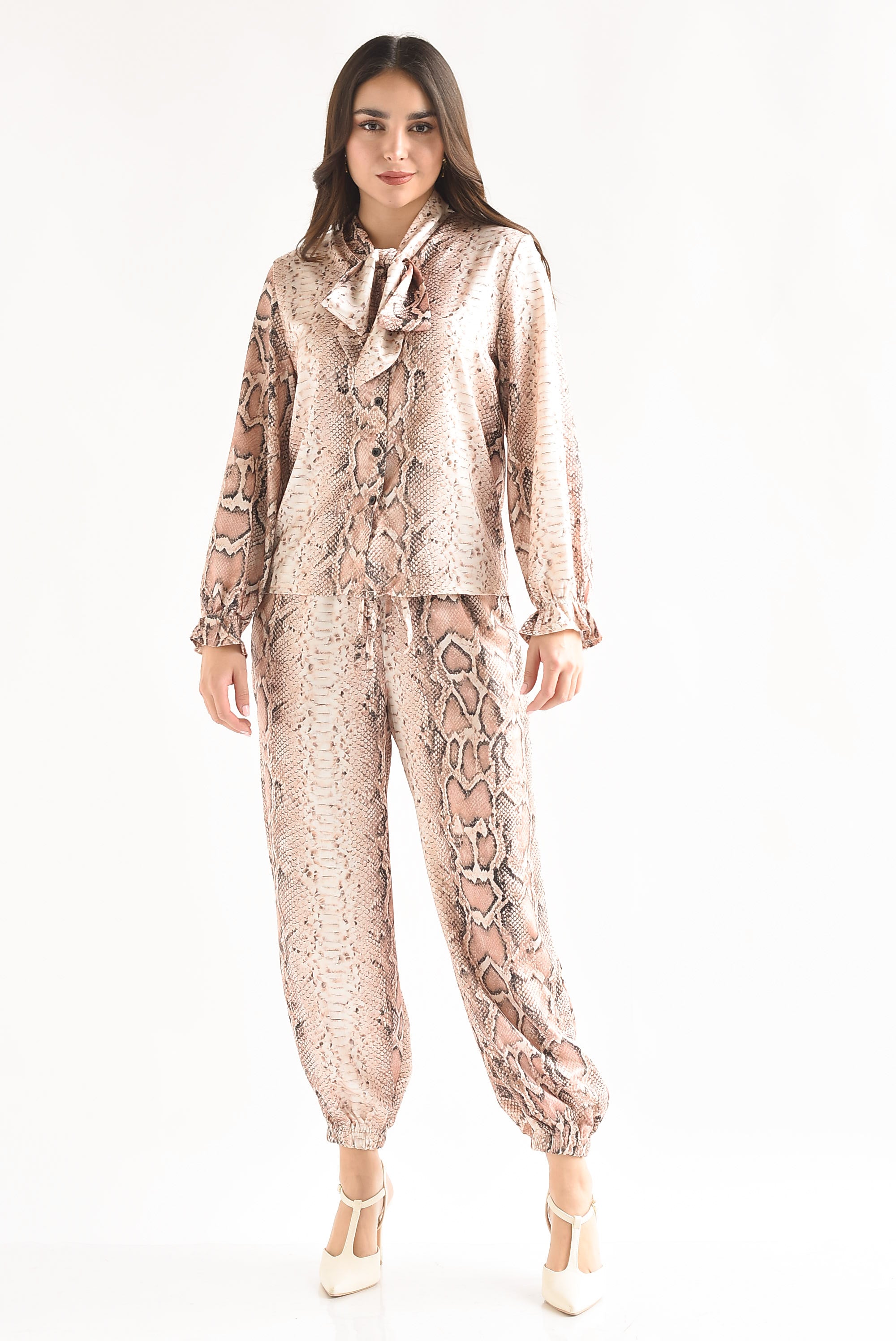 Set Pantalón globo y Camisa cinta snake print
