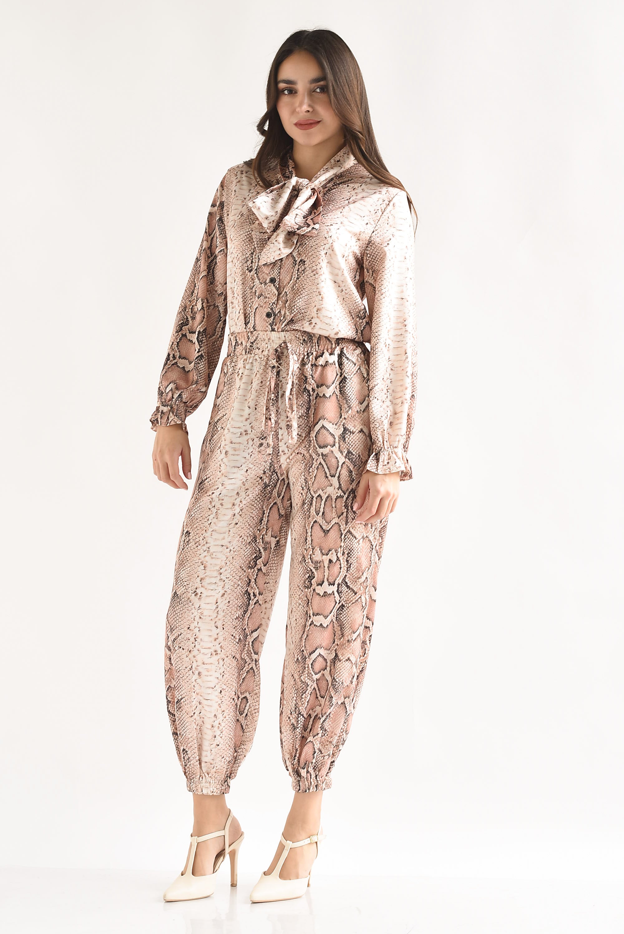 Set Pantalón globo y Camisa cinta snake print