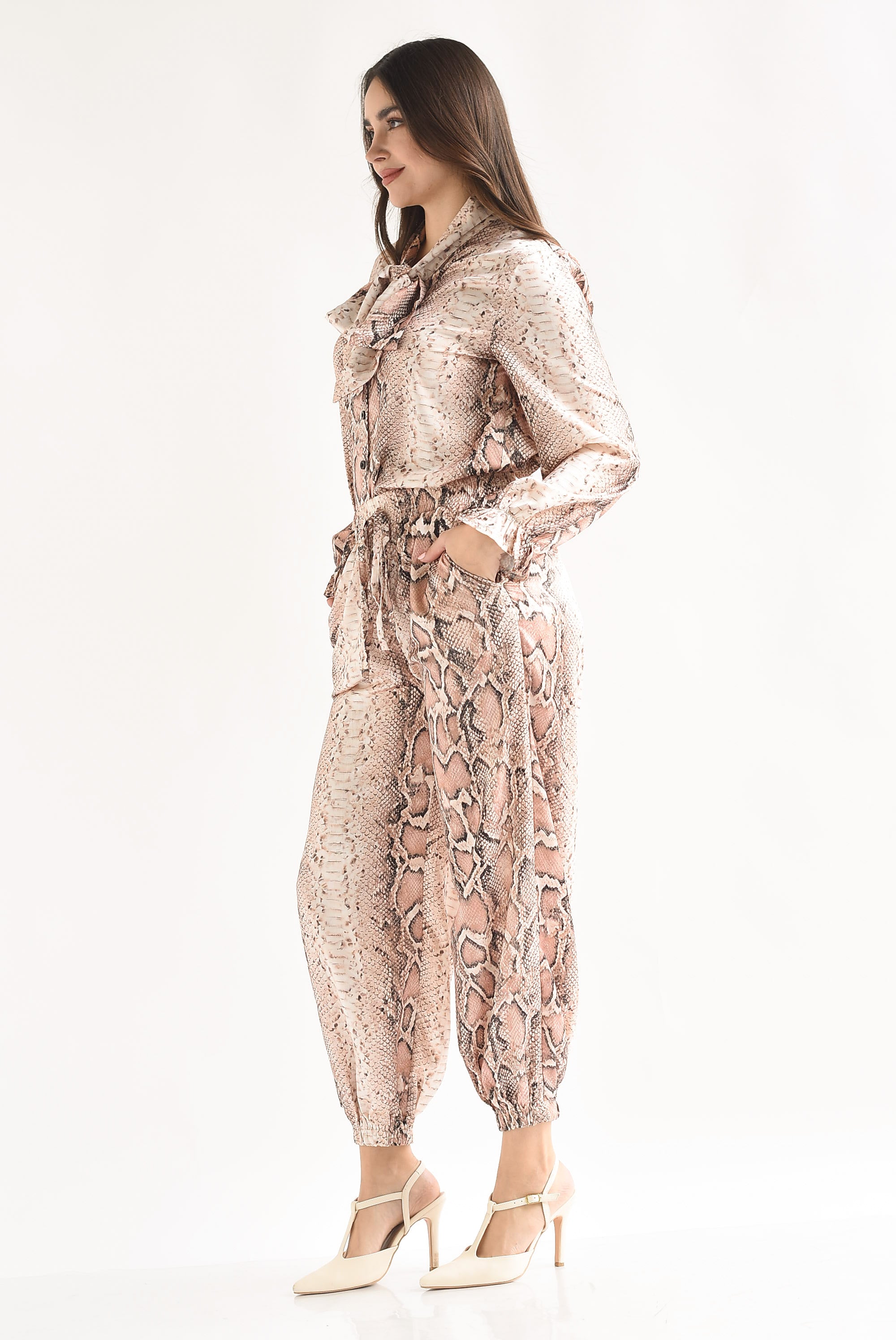 Set Pantalón globo y Camisa cinta snake print