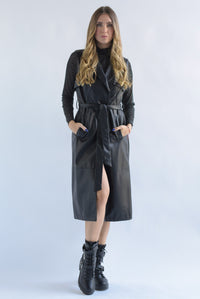 Fashion Styled Chaleco tipo gabardina vinipiel Negro