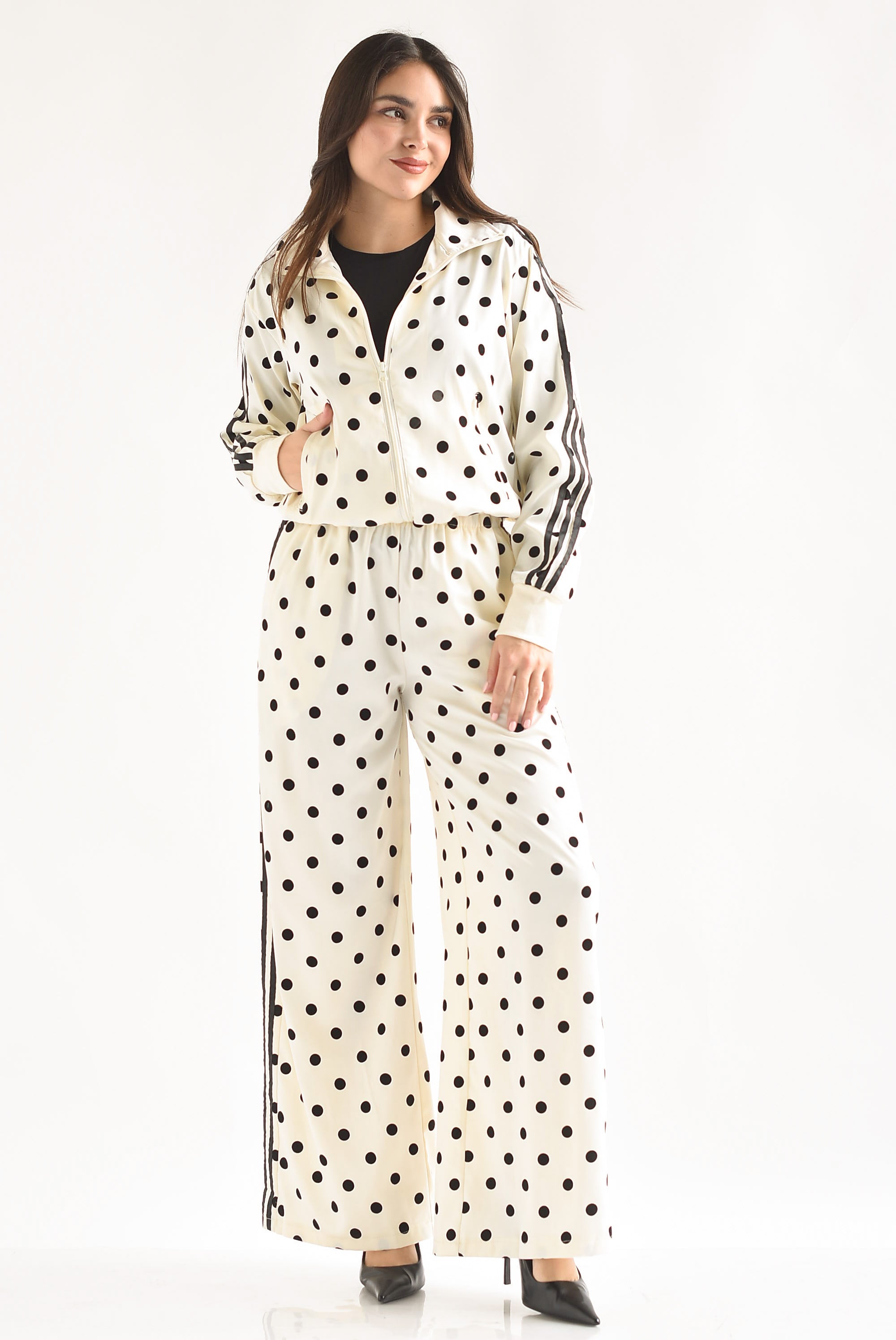 Set Pantalón y Chamarra track deportivo polka dots