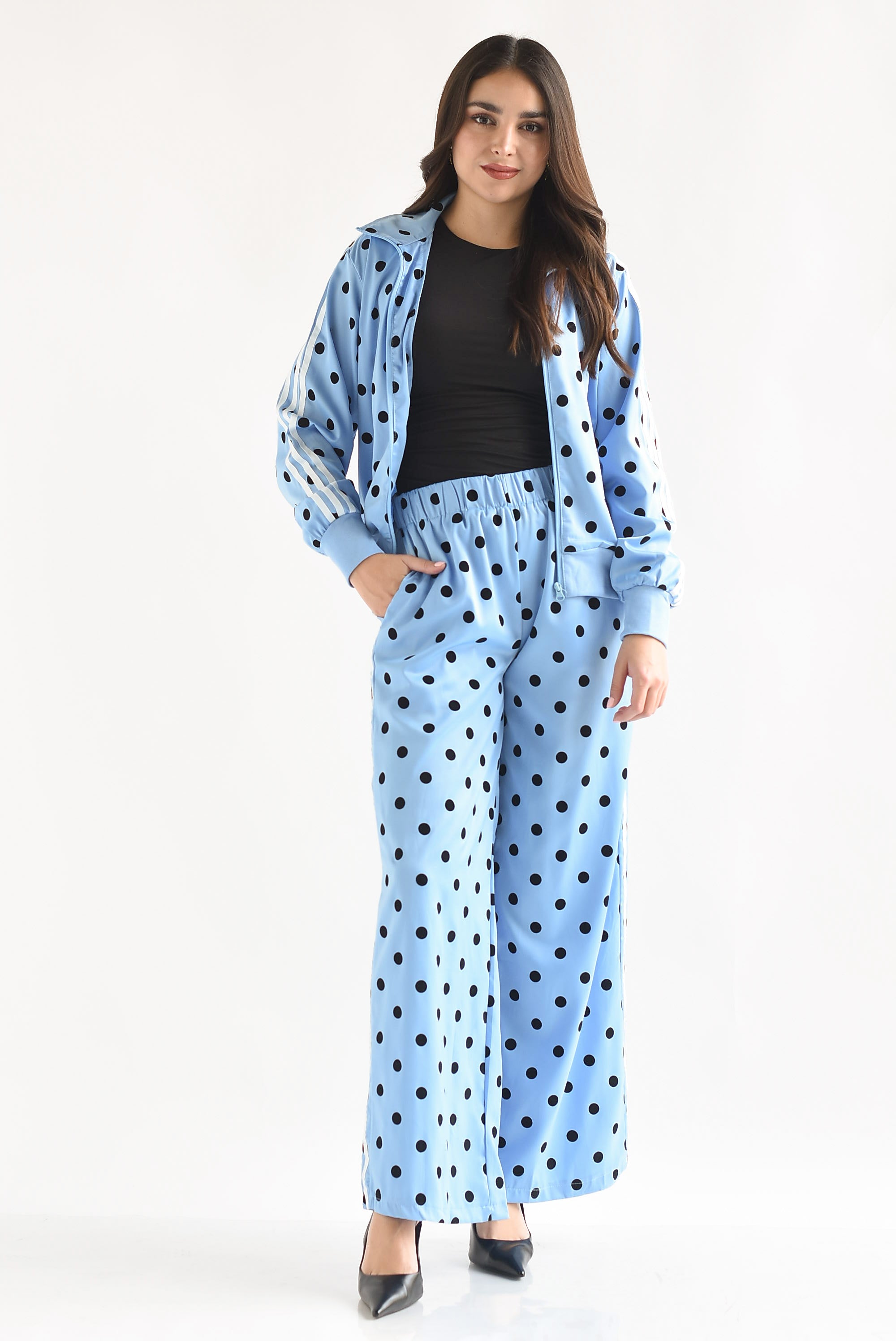Set Pantalón y Chamarra track deportivo polka dots