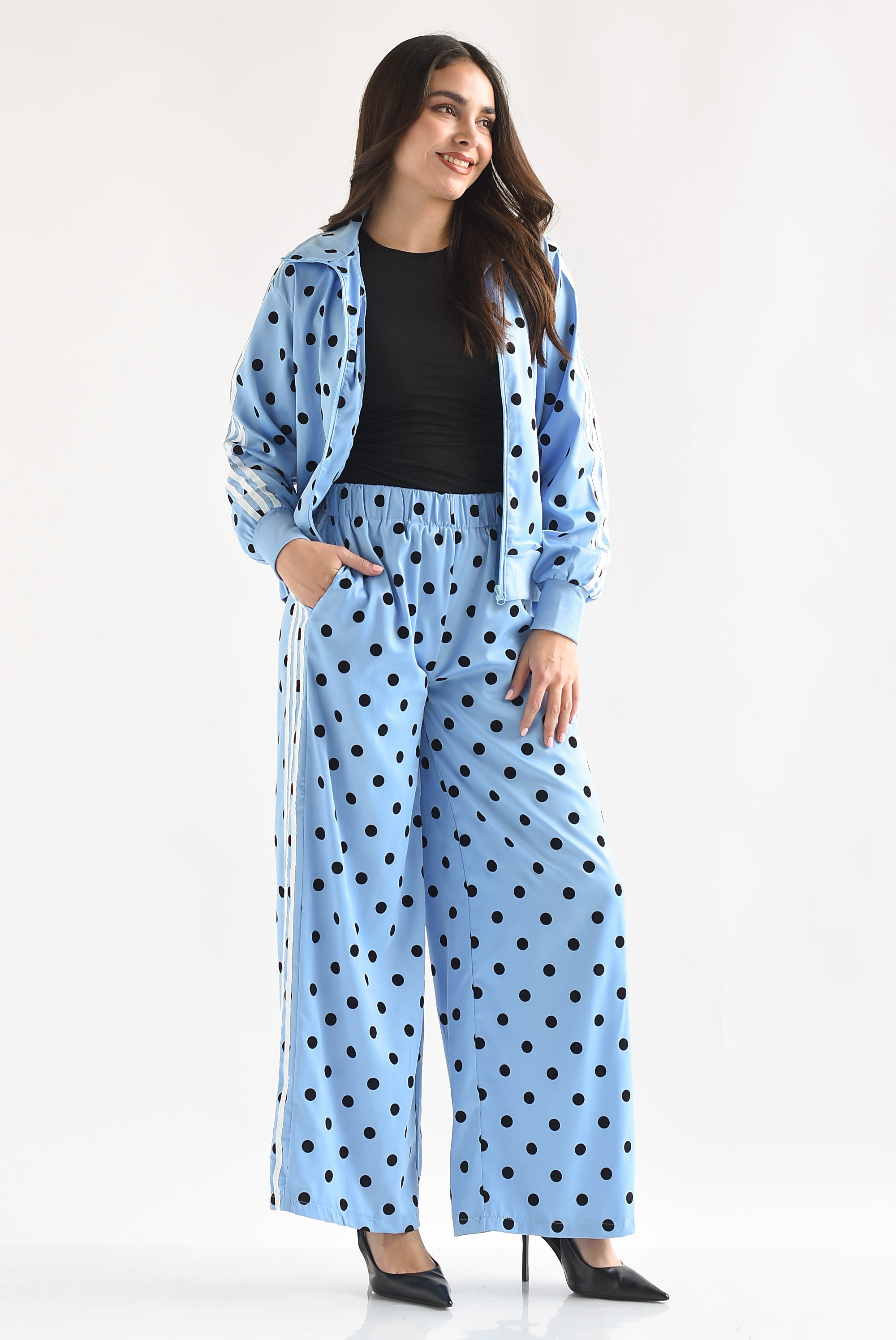 Set Pantalón y Chamarra track deportivo polka dots