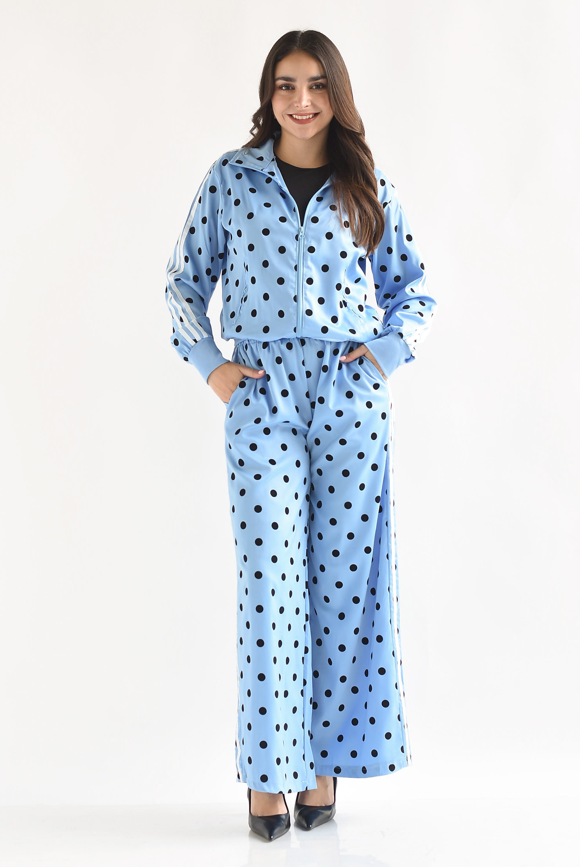 Set Pantalón y Chamarra track deportivo polka dots