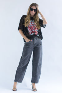 Fashion Styled Jeans barrel cargo Denim Negro