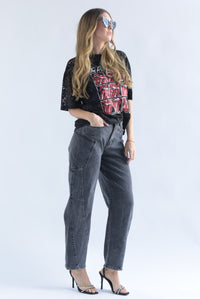 Fashion Styled Jeans barrel cargo Denim Negro