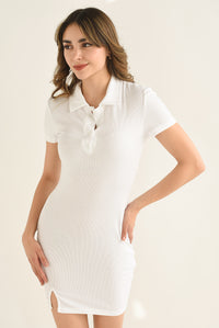 Fashion Styled Vestido polo canalé Blanco