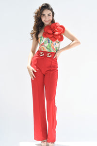 Fashion Styled Pantalón de vestir hebilla GG Rojo