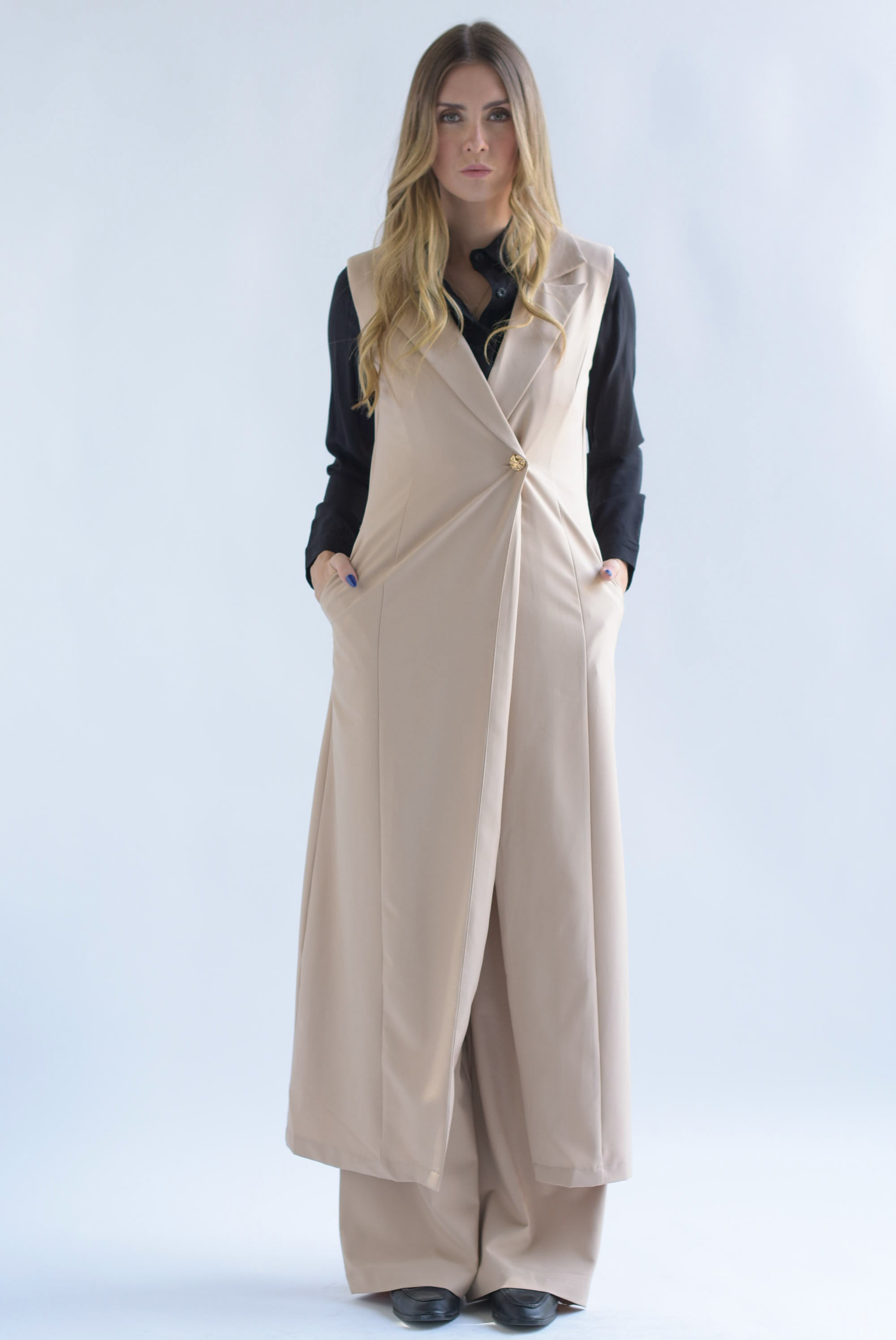 Set Pantalón y Maxi Chaleco sastre Beige