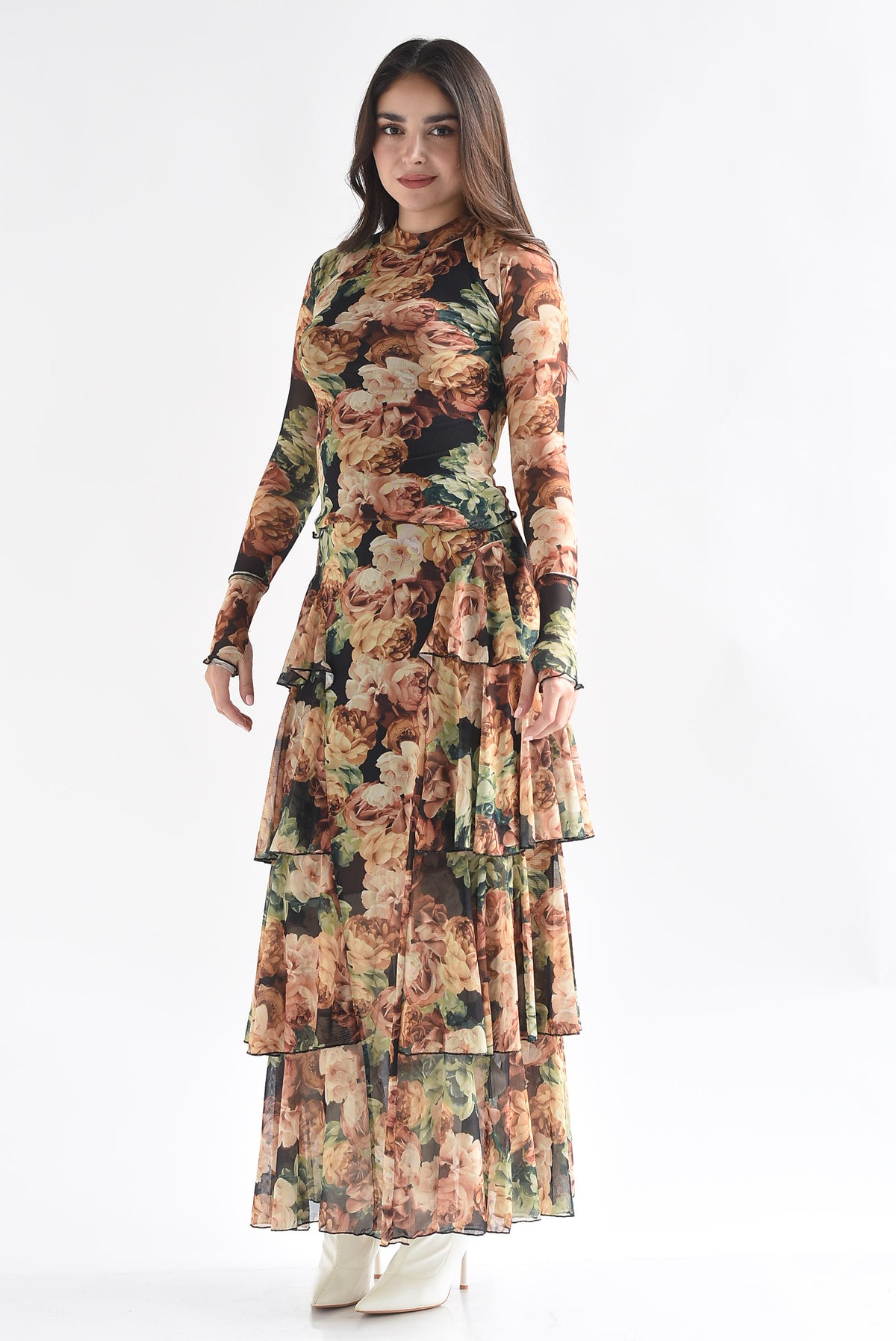 Set Falda olanes y Blusa mesh flores tapiz