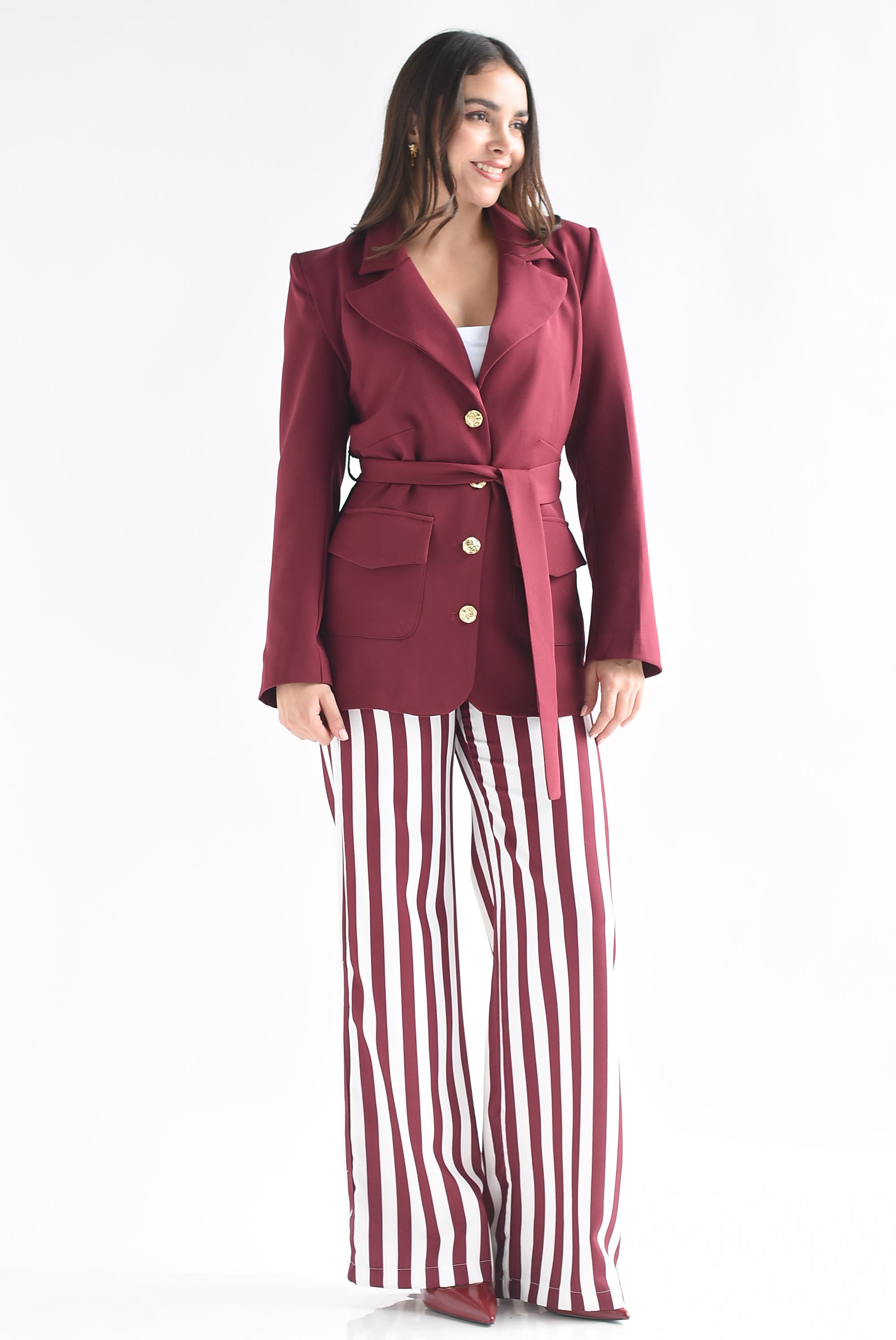 Set Pantalón rayas y Blazer cinta