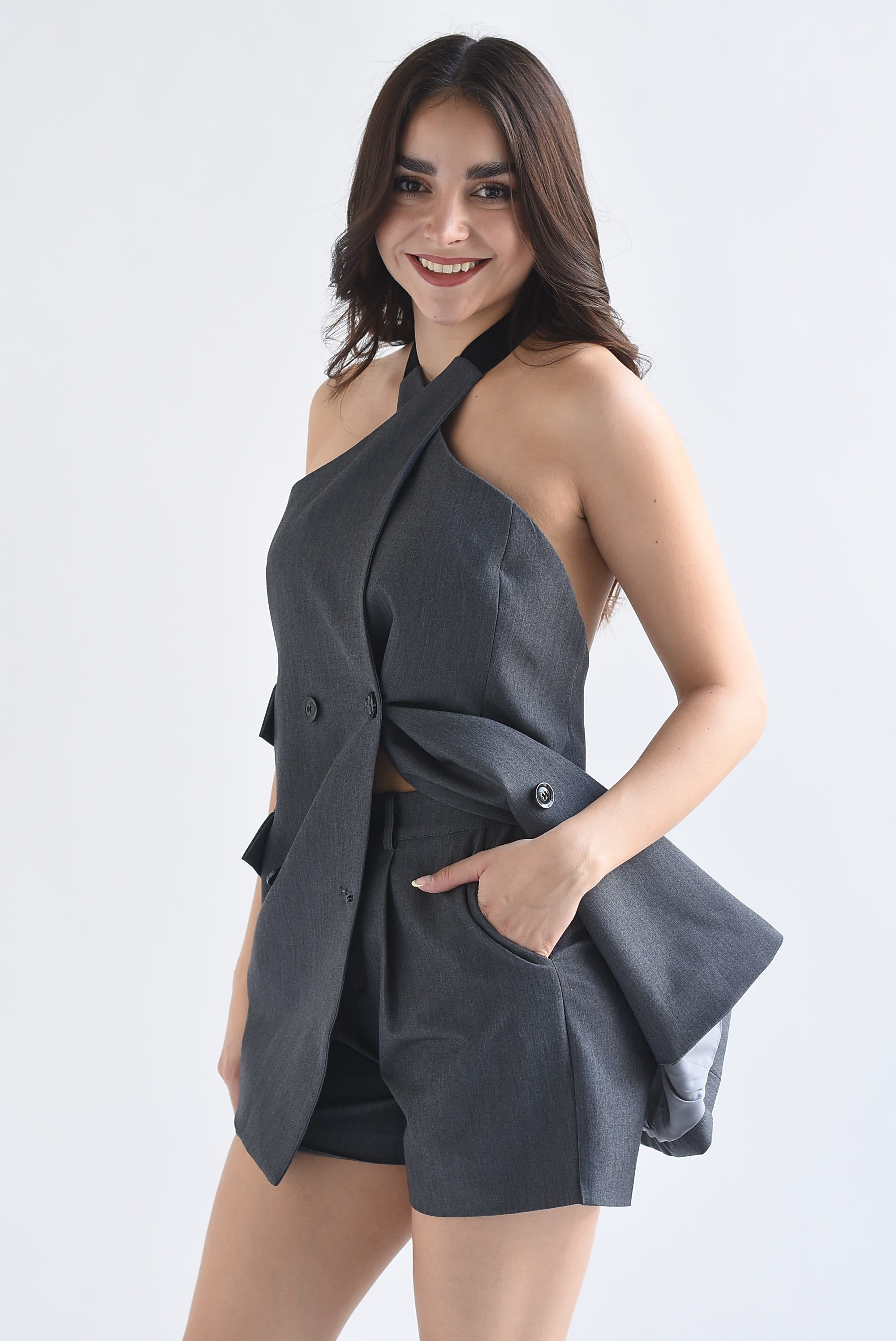 Set Short y Chaleco vestido halter
