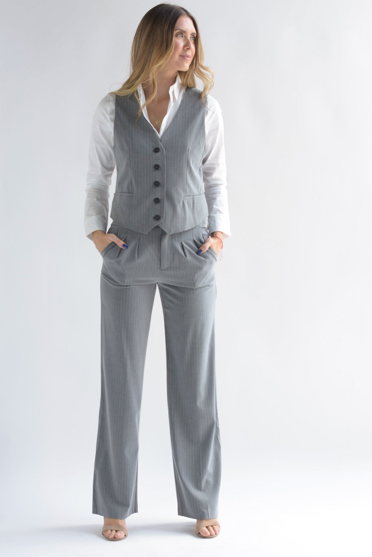 Set Pantalón y Chaleco rayas Gris Oxford