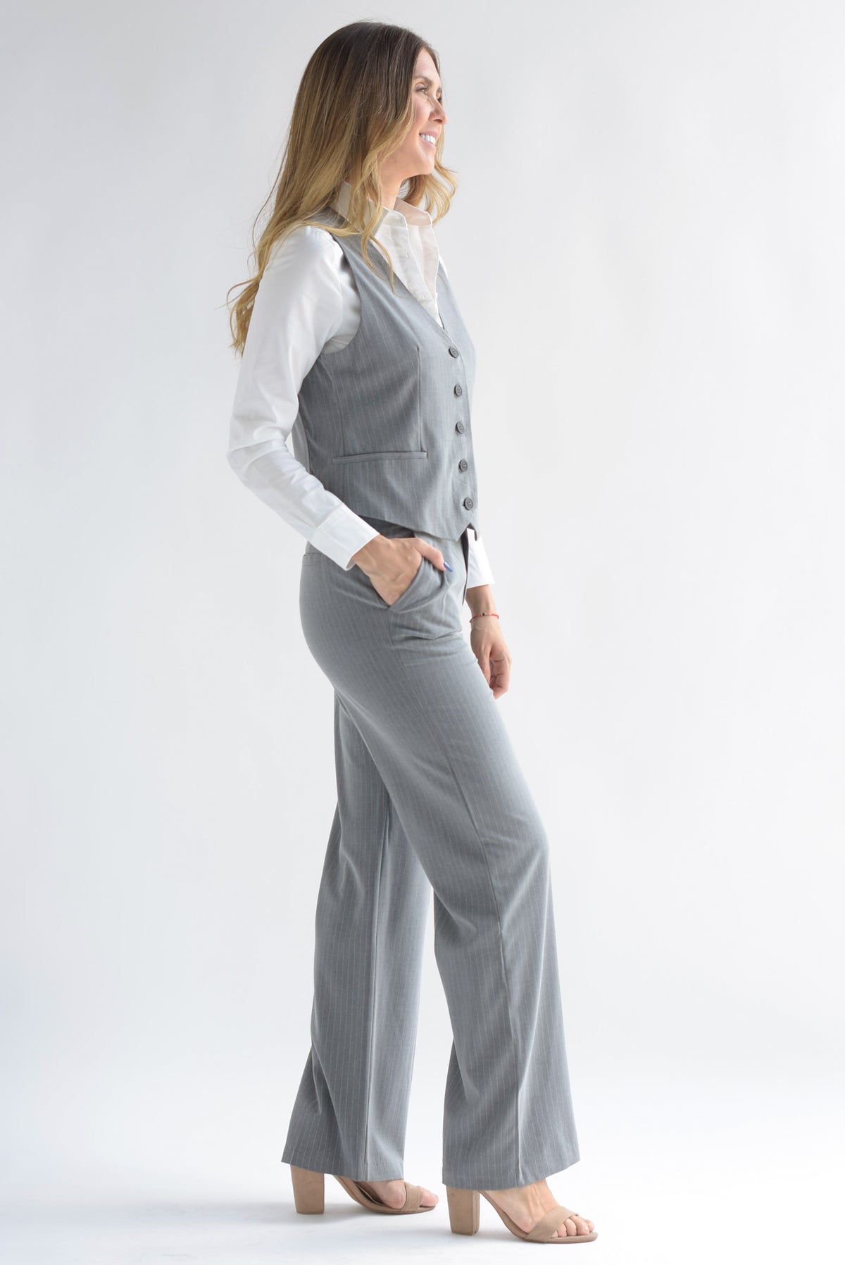 Set Pantalón y Chaleco rayas Gris Oxford