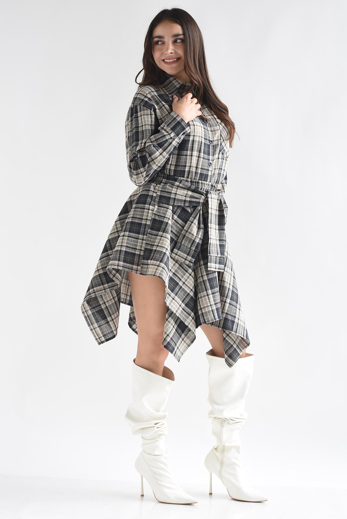 Set Falda asimétrica y Camisa cuadros