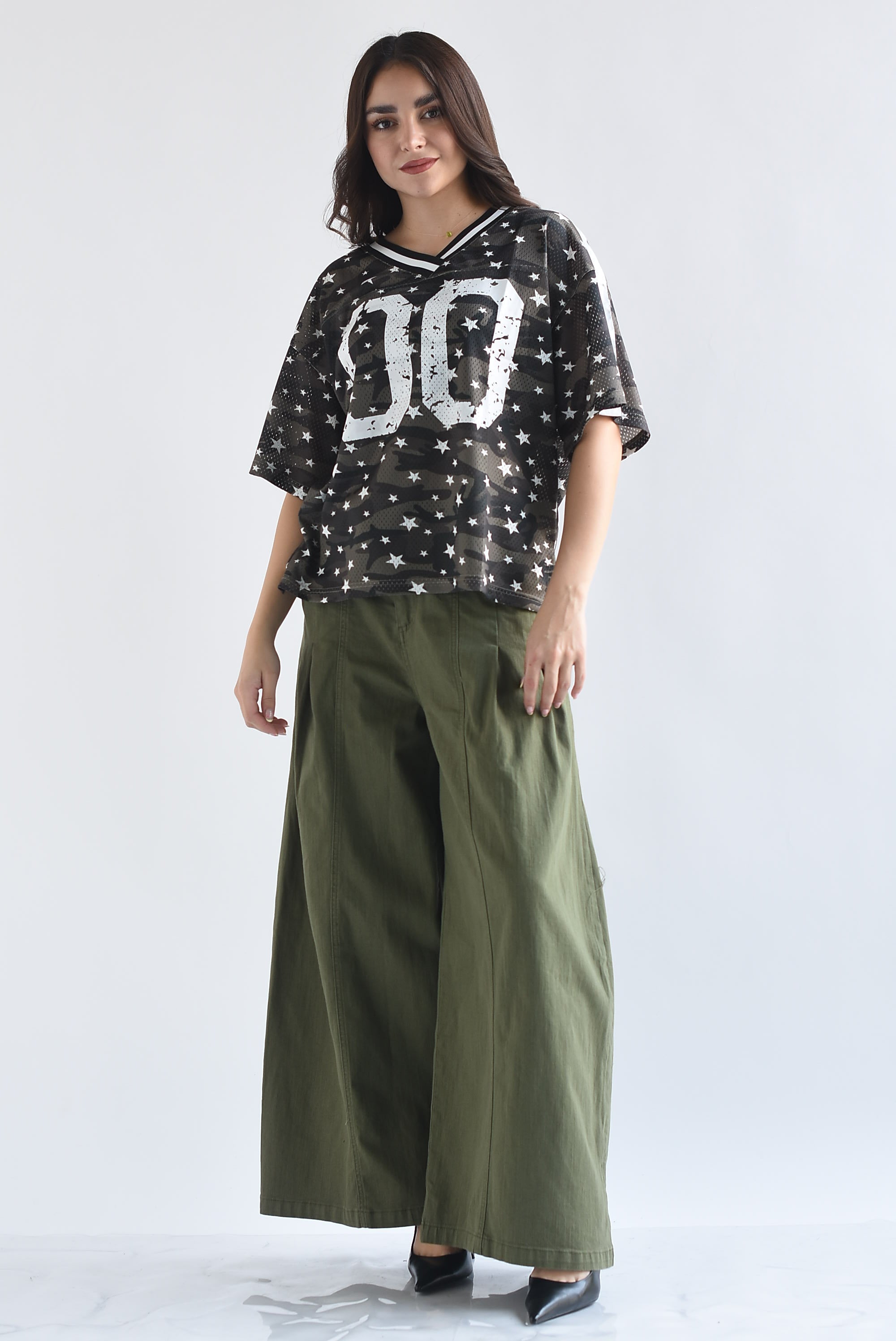 Pantalón super wide leg paper bag denim