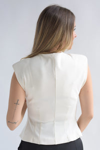 Fashion Styled Chaleco pinzas botones dorados Ivory
