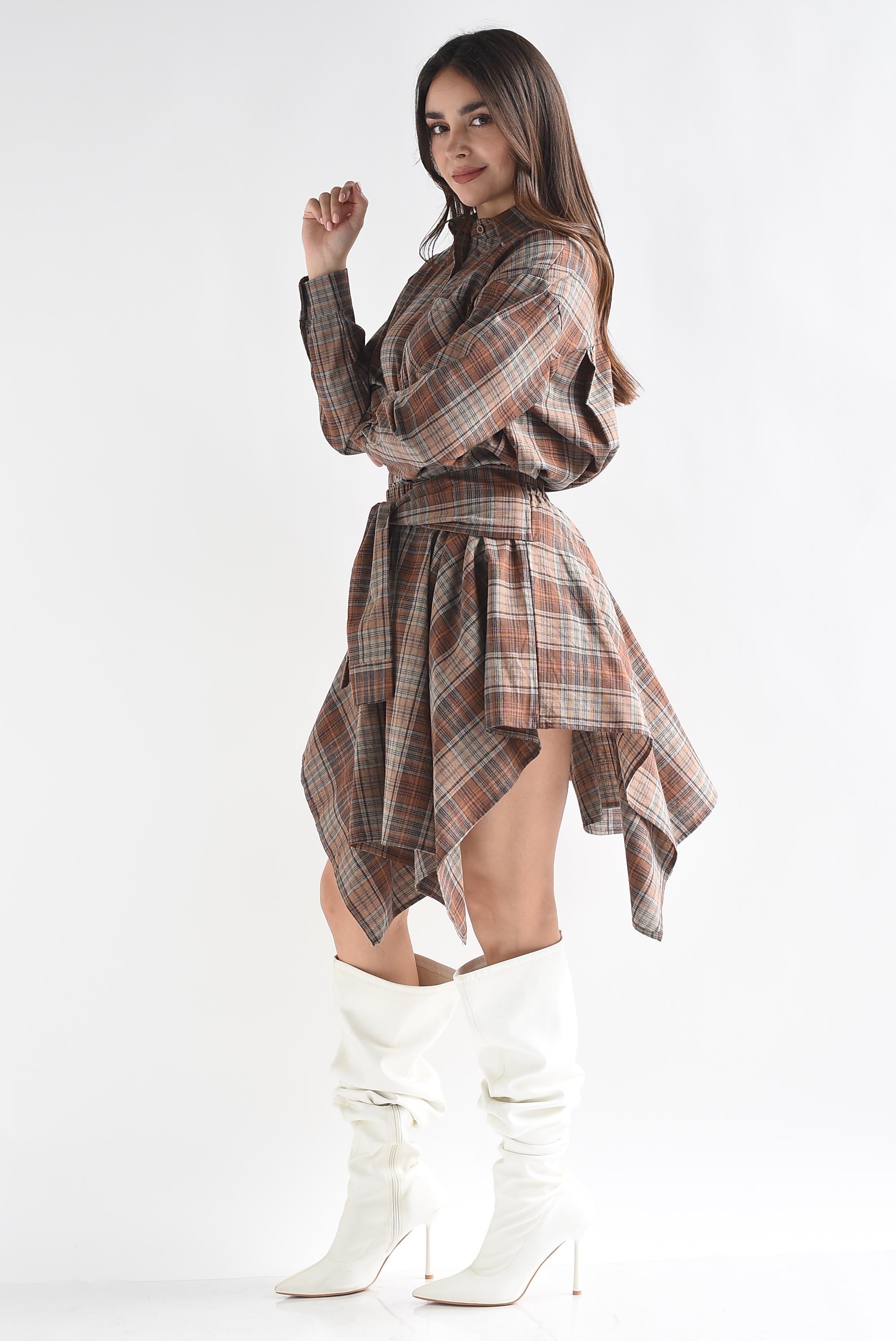 Set Falda asimétrica y Camisa cuadros