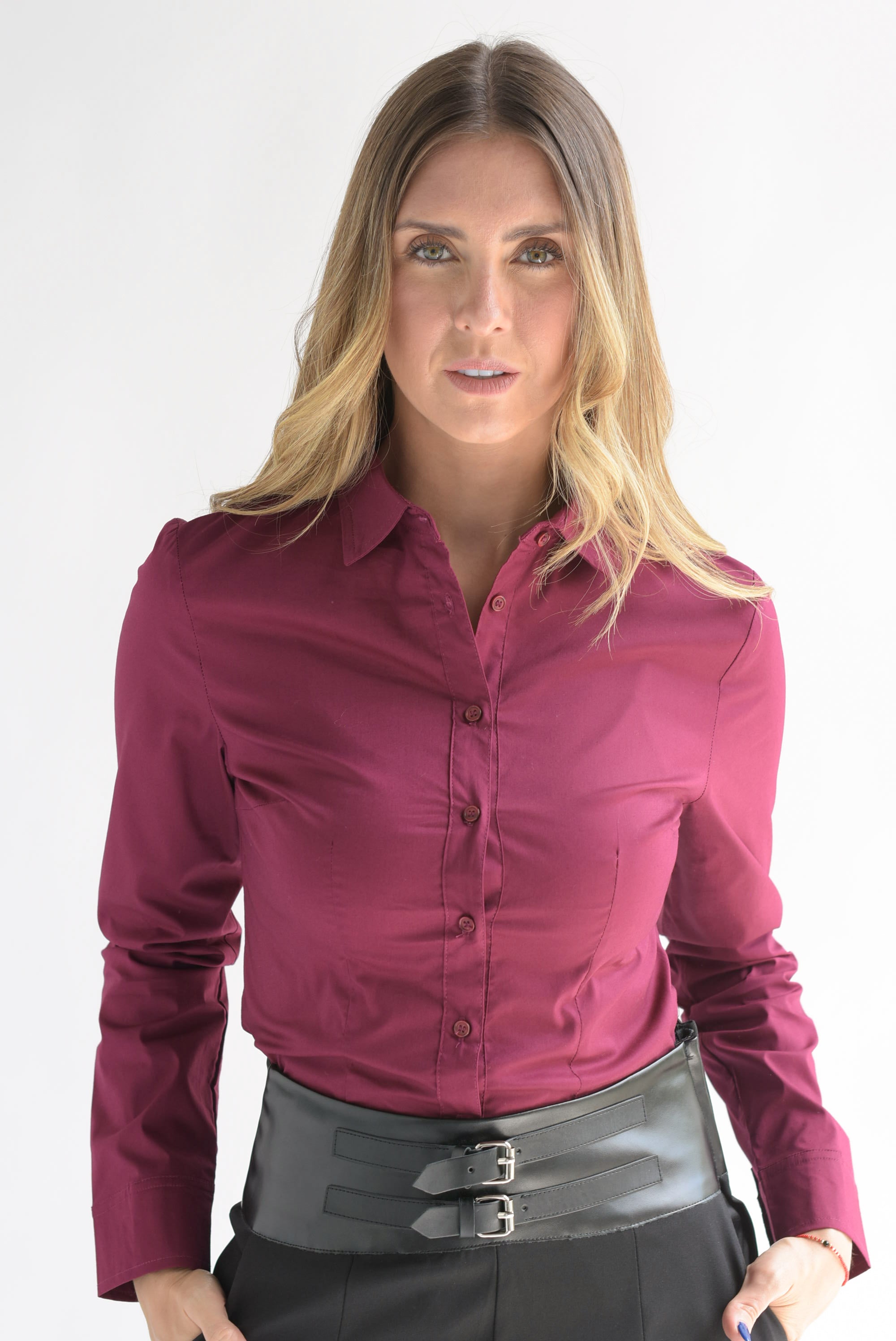 Camisa pinzas manga larga Vino