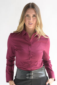 Fashion Styled Camisa pinzas manga larga Vino
