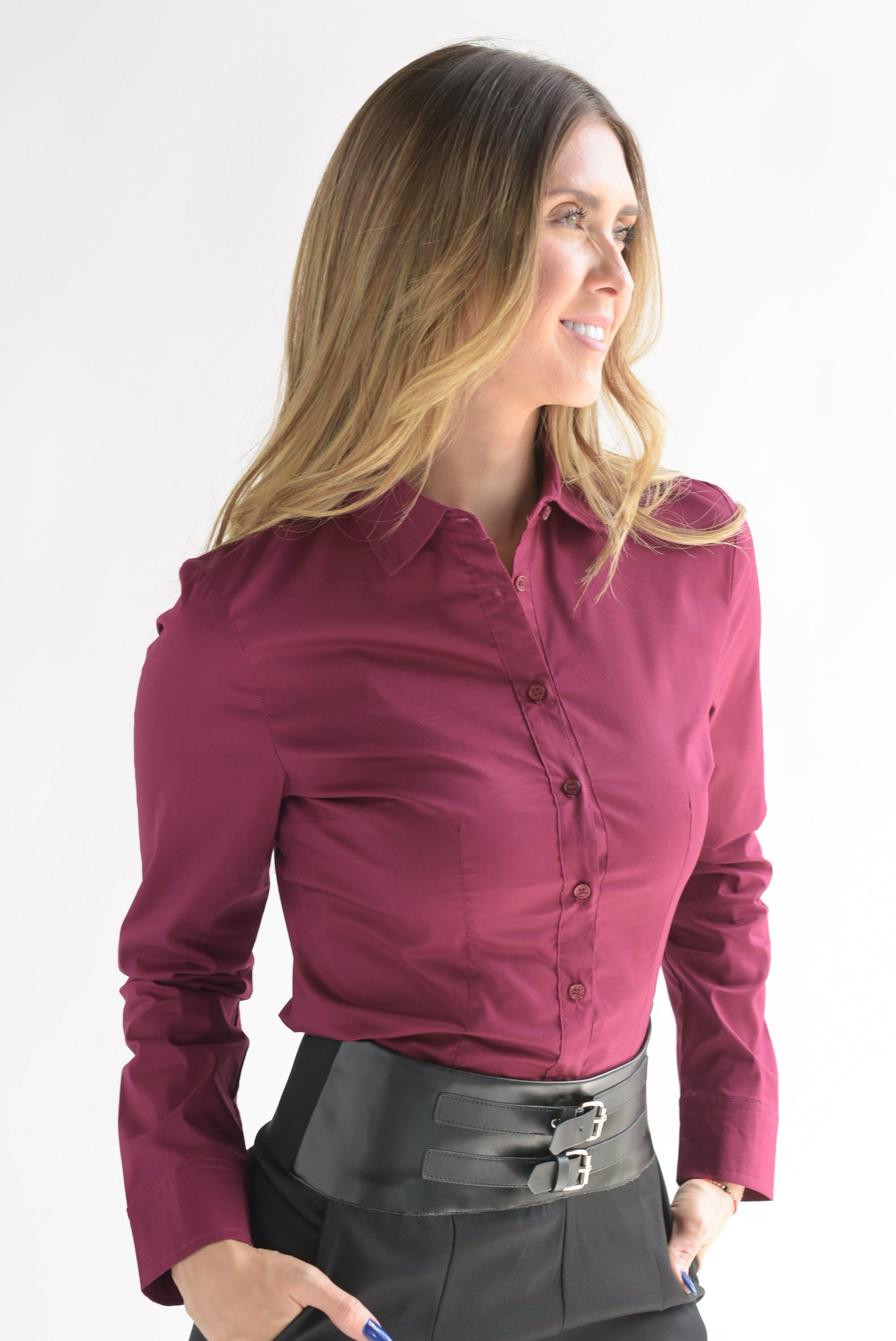Camisa pinzas manga larga Vino