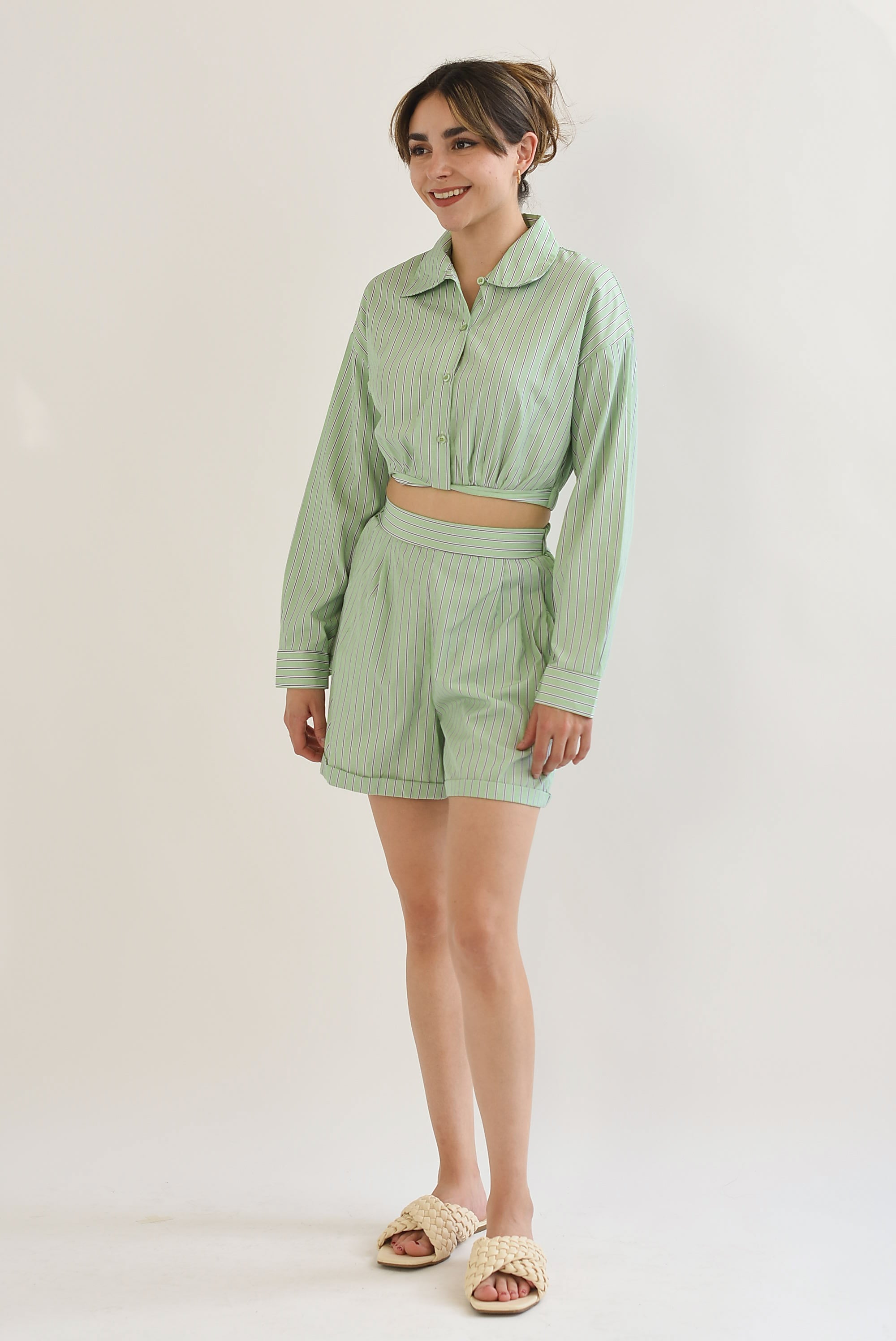 Set Short y Camisa crop rayas Verde