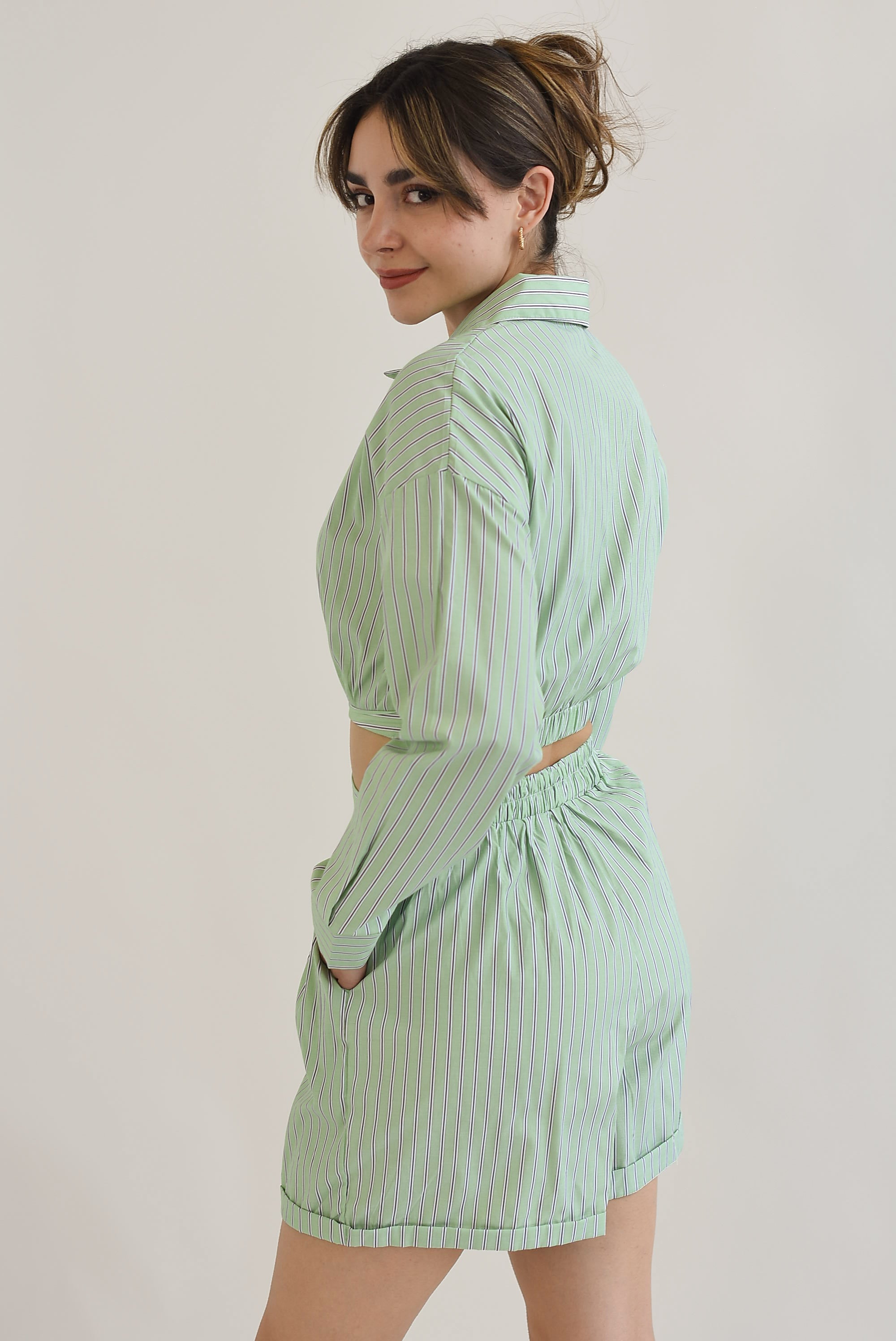 Set Short y Camisa crop rayas Verde
