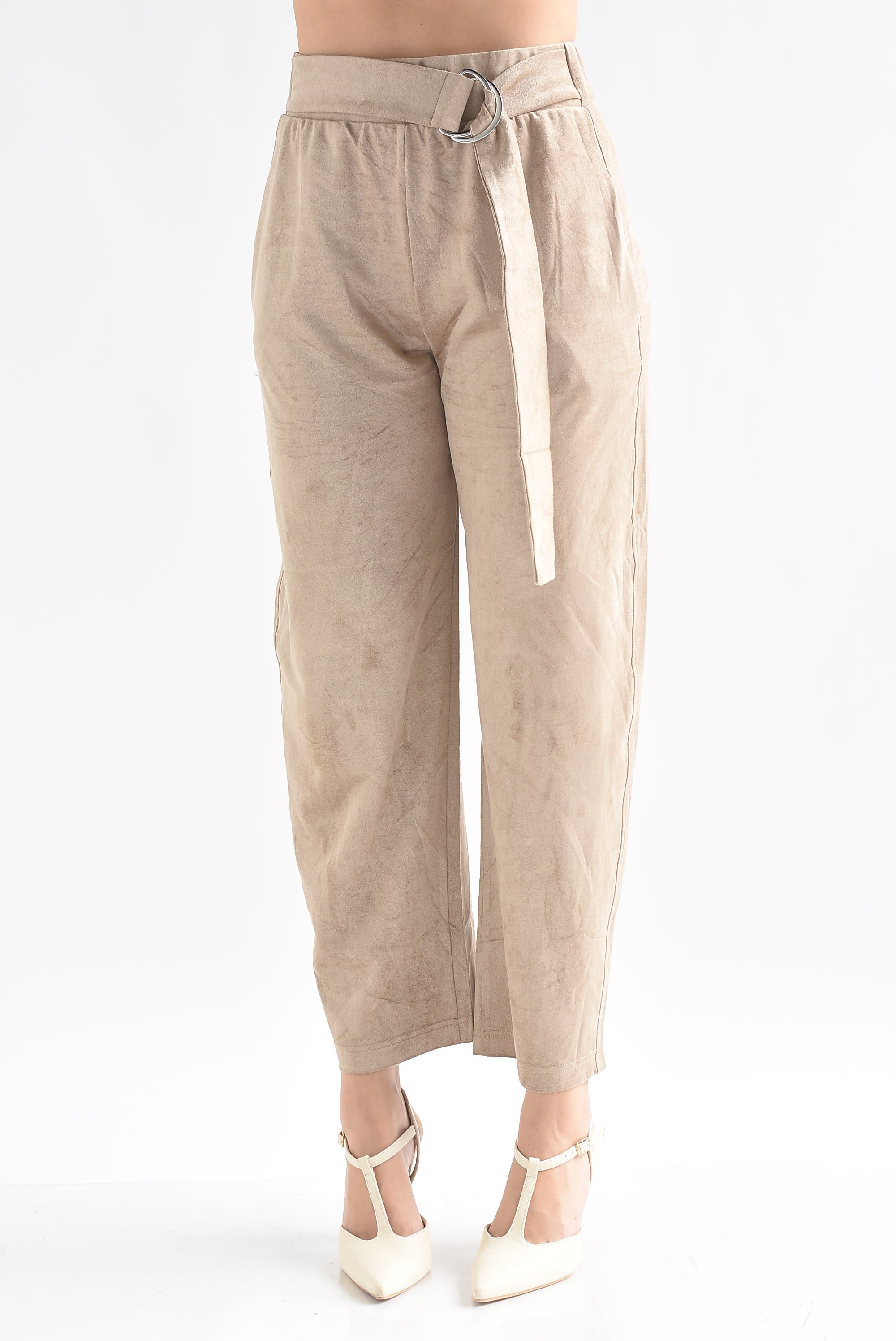 Pantalón barrel cinturón suede