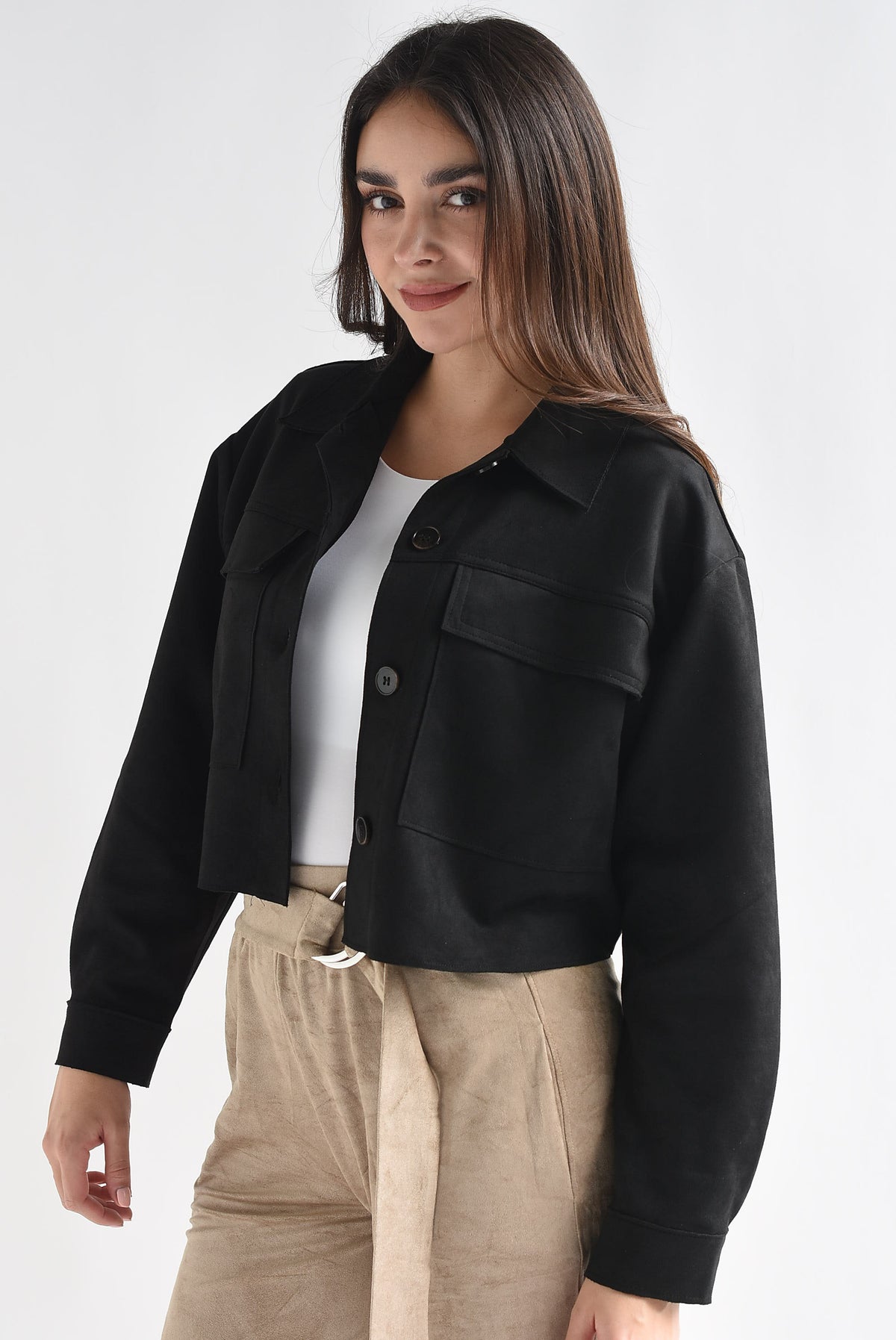 Shacket crop suede