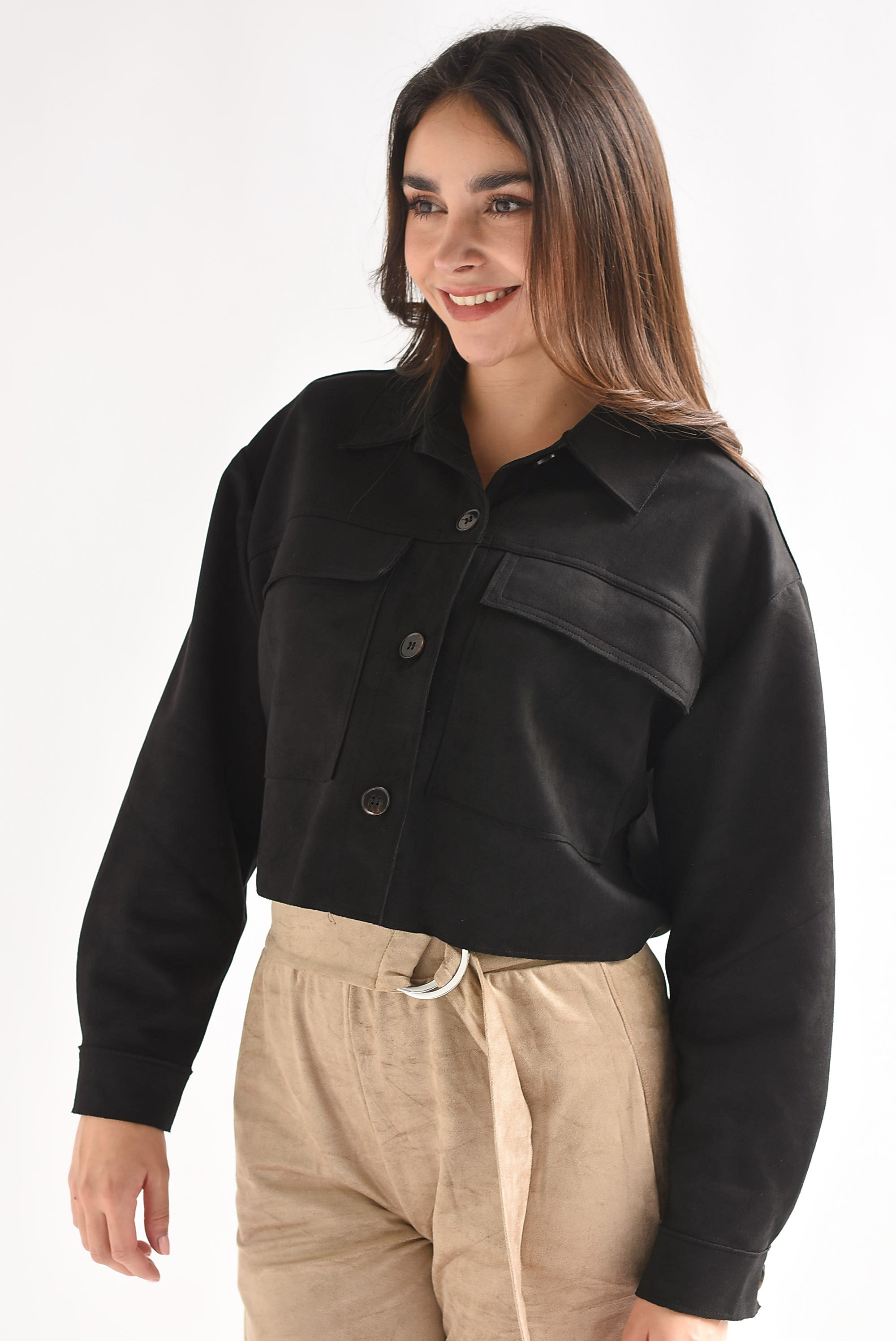 Shacket crop suede