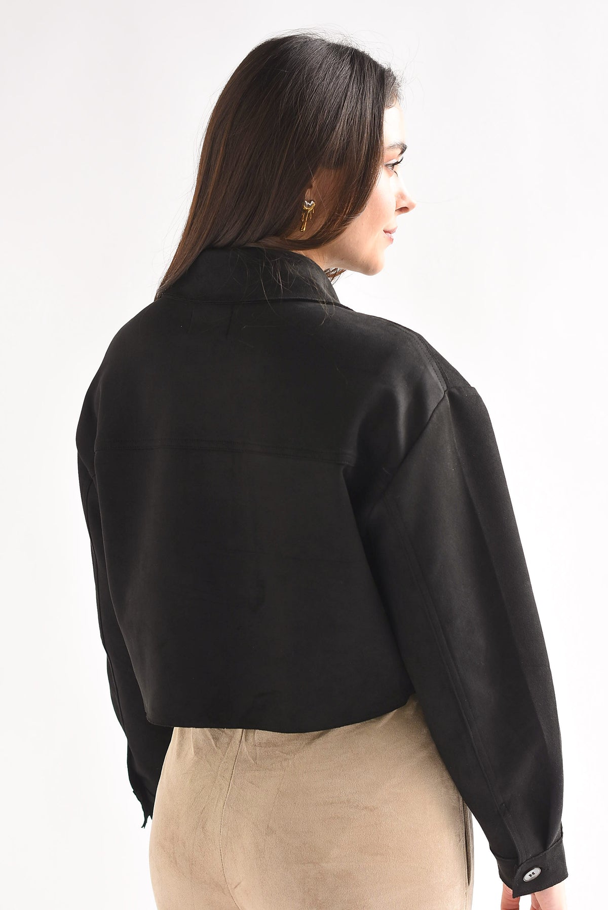 Shacket crop suede