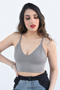 Fashion Styled Top tirantes canalé Gris
