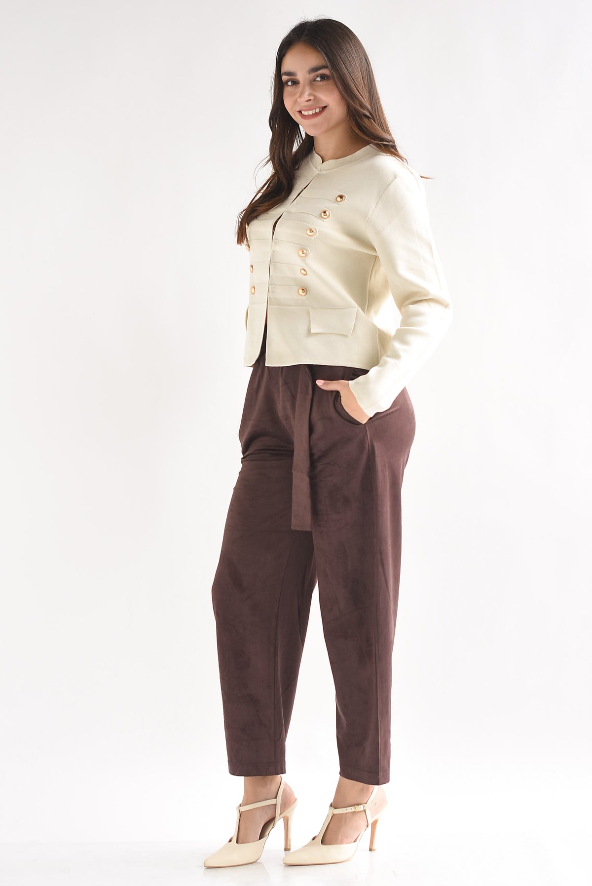 Pantalón barrel cinturón suede