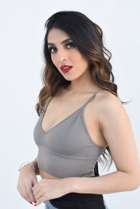 Fashion Styled Top tirantes canalé Gris